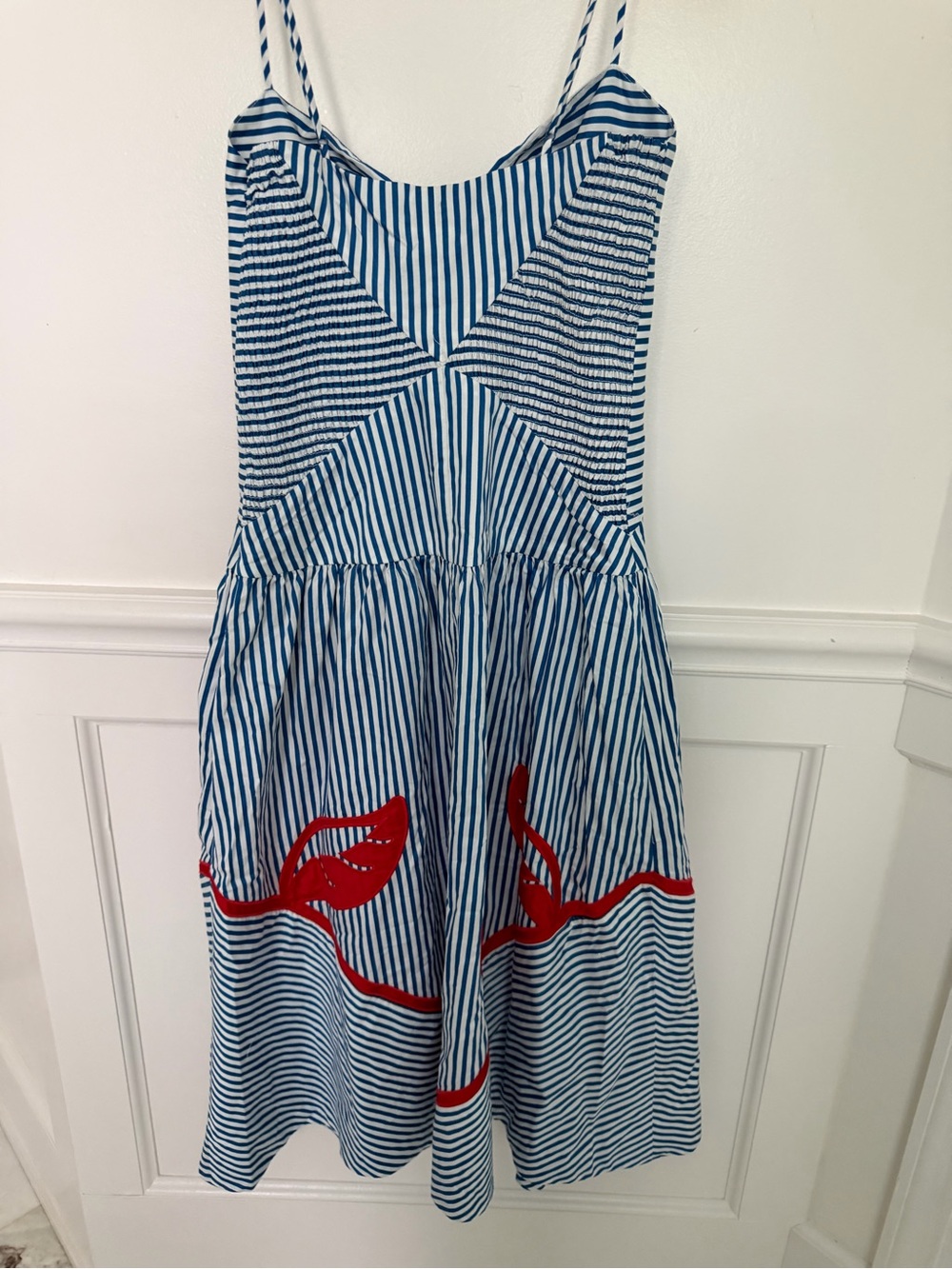 FARM Rio Blue Sky & White Striped Sundress with Red Floral Appliqué | M | NWT - Picture 3 of 10